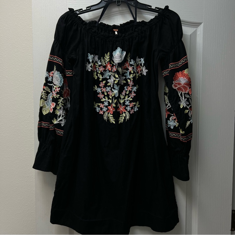 Free People Embroidered Long Sleeve Boho Dress Sz Med